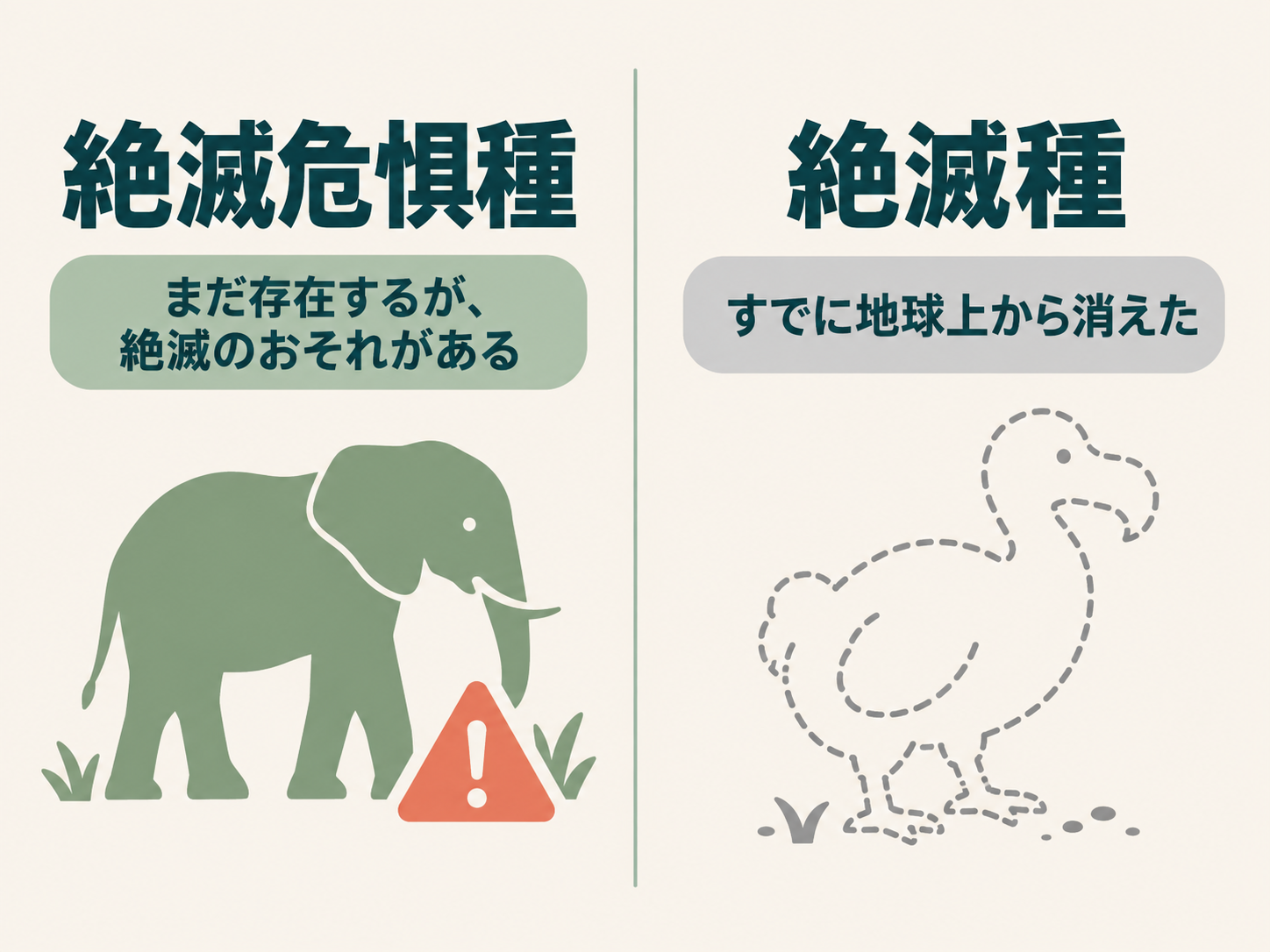 絶滅危惧種と絶滅種の違いを比較した図解